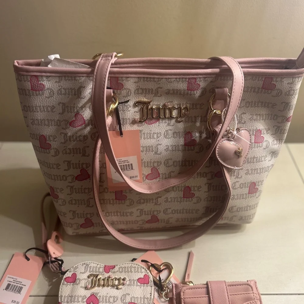 Juicy Couture I Heart Juicy PINK Tote Bag, Wallet and Wristlet New With Tags - Picture 5 of 5